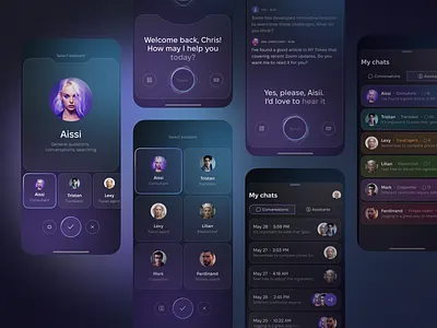 Aissi. UX/UI interface design for personal AI assistant ai app assistant design system ios mobile smart ui ui kit ux