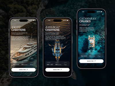 SailAway Sailing Trip Preview Page app design design glassmorphism homepage interface layout mobile app ocean sailing app travel app ui web design