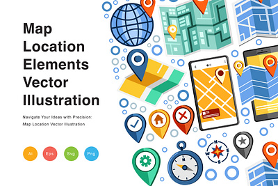 Map Location Elements Vector Illustration graphic