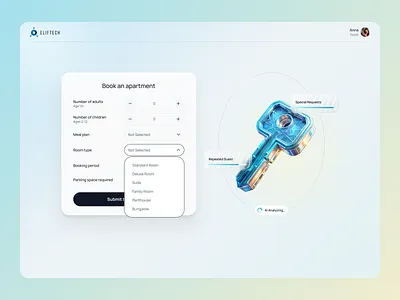 🗝️ Rental Apartment Form - UX/UI Design ai ai assistant apartment booking cancellation prediction cta dropdown figma form hotel incrementdecrement input input steppers interaction cost numeric input product design rental ui usability ux