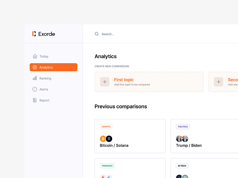 Exorde Analytics analytics app blockchain crypto desktop saas ui ux web3