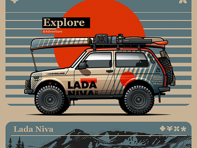 Lada Niva Adventure Build 4x4 camping car graphic design illustration offroad outdoor overland overlanding