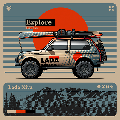 Lada Niva Adventure Build 4x4 camping car graphic design illustration offroad outdoor overland overlanding