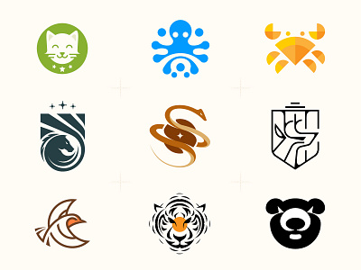 Animal Logos animal logo animal logo design animals bear bird brand branding cat crab deer horse logo logo collection logo design logo portfolio logofolio mark octopus snake tiger