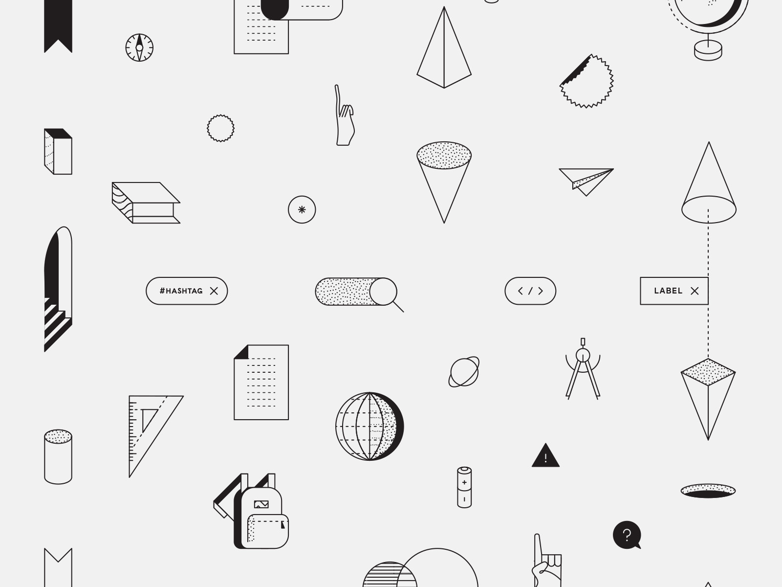 Domain Survey - Pictos black white didactic education graphic design guide icons illustrations learning monoline pictos research school science simple stem stipple stipplism students survey ui