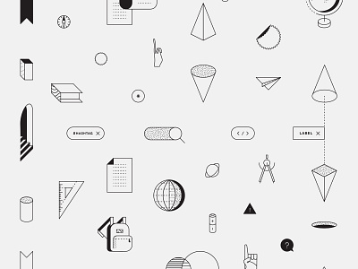 Domain Survey - Pictos black white didactic education graphic design guide icons illustrations learning monoline pictos research school science simple stem stipple stipplism students survey ui