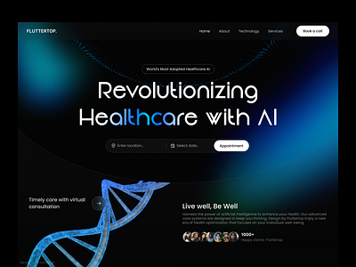 AI Healthcare Website Design artificial intelligence clinic doctor app doctor appointment eps fitness app fluttertop health health app health care healthcare hero section hospital machine learning medical medical app medicine patient ps webdesign