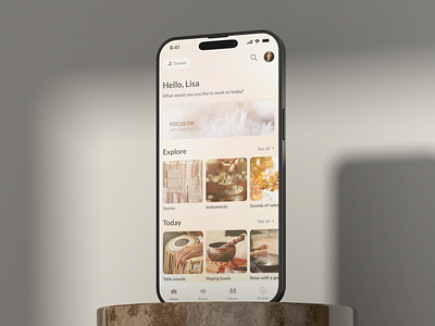 Meditation Mobile App | Home page app design home page library meditation mobile design navigation bar slider sounds ui yoga