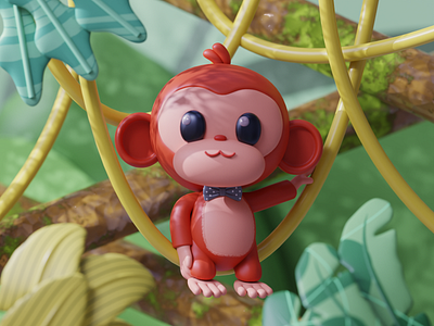 Cute Monkey 3D Illustration 3d 3d illustration animal blender cute forest illustration jungle monkey wildlife