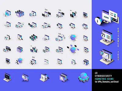 Cybersecurity Isometric Icons for APIs, Domains and Email 3d 3d icons api icons branding code icon colorful colors computer icons cybersecurity icons design email security icons globe icon illustration isometric icons png icons svg icons ui vector vector icons web icons
