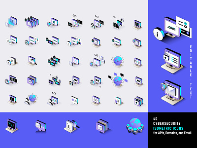 Cybersecurity Isometric Icons for APIs, Domains and Email 3d 3d icons api icons branding code icon colorful colors computer icons cybersecurity icons design email security icons globe icon illustration isometric icons png icons svg icons ui vector vector icons web icons