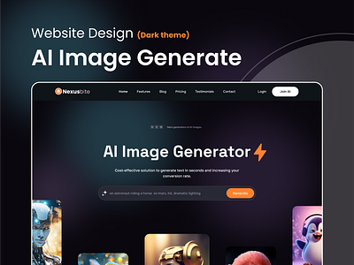 AI Image Generate website ui design (Dark theme) ai web artificial creative designs dark theme hot dark mode landing page latest trend new design ui web design