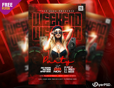 Free Flyer | Night Club Music Party Flyer Design PSD club flyer design event flyer flyer flyer psd free free flyer free psd party flyer psd psd flyer weekend party