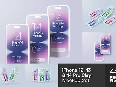 iPhone 12, 13, 14 Pro Clay Mockup app background cellphone clay design device empty mobile mockup phone psd realistic responsive screen smart smartphone technology template ui website