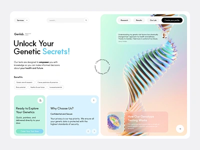 GenLab - genetic lab- bento UI - 13270506 ai ai tool design art creative pattern designs genetic health tech healthcare homepage laboratory landing page medical minimal platform platfrom saas ui ux visual art web design