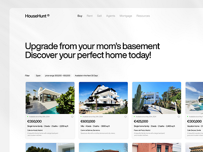 HouseHunt → Booking landingpage accomodation page booking booking page minimal minimalistic webdesign minimalistic website property property find property website vacation vacation page webdesign website