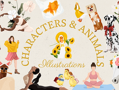 free AESTHETIC CHARACTERS & ANIMALS aesthetic animals characters collection design free free assets free design freebie graphic design illustration