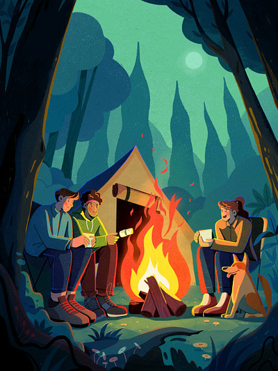Campfire 2d character digital folioart illustration scene texture uran duo