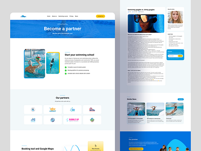 Swimming School Website (Inner pages 3) available for projects become a partner best design 2024 best of dribbble blog web design blog website creative website design education freelance designer landing page design minimal web design partner page swimming swimming app swimming blog swimming school swimming website trending 2024 uiroll website partner page