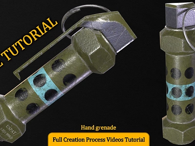 Hand grenade (free tutorial process) 3d 3dmodeling 3dsmax 3dvisualizer artstation blender cgartist render substance painter tutorial tuxturing