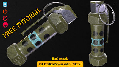 Hand grenade (free tutorial process) 3d 3dmodeling 3dsmax 3dvisualizer artstation blender cgartist render substance painter tutorial tuxturing