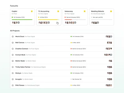 Teamcamp's Project List app dashboard project management saas ui ux web