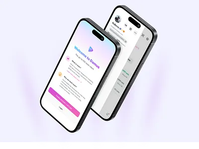 Damus app welcome screen and menu drawer branding gradients ios ui ux