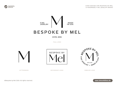 Bespoke By Mel - Final Logo Lock-Ups bespoke bespokebymel concept emblem fashion fine jewelry jewelry lettermark lock ups lockups logomark luxury m m logo mel minimal minimalist retro logo shotso stamp