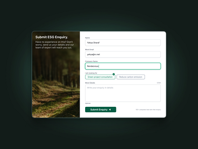 Green Startup Enquiry Form graphic design ui