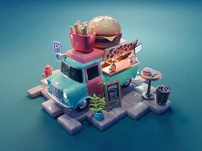 Food Truck Tutorial 3d blender car diorama food food truck illustration process render tutorial vehicle