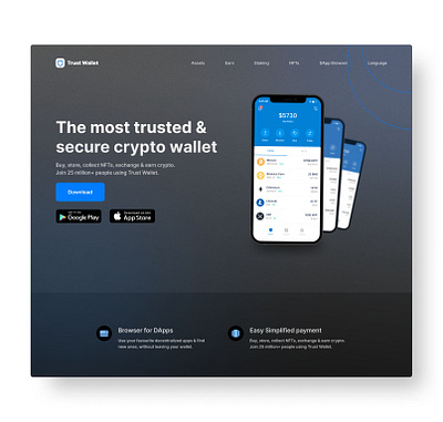 Landing page redesign for Trustwallet crypto wallet fintech designs landingpage redesign ui uiuxdesign