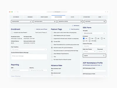 Data Exchange Settings - Payroll Portal (B2B) admin dashboard enterprise finance integration management minimal money payroll product design saas settings software table ui ux wage web app