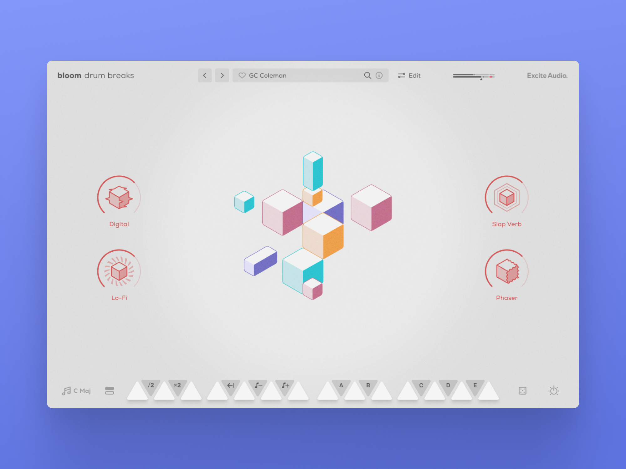 Bloom Drum Breaks (Excite Audio, 2024) VST Design Plugin Gui exciteaudio gui instrument musicproduction musicsoftware plugin ui uidesign uiux ux uxdesign vst vstplugins