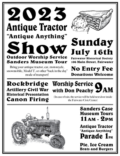 FHS 2023 Antique Tractor Show Flyer black and white branding business design flyer graphic design layout non profit organizations poster print promotional simplicity small company style typography
