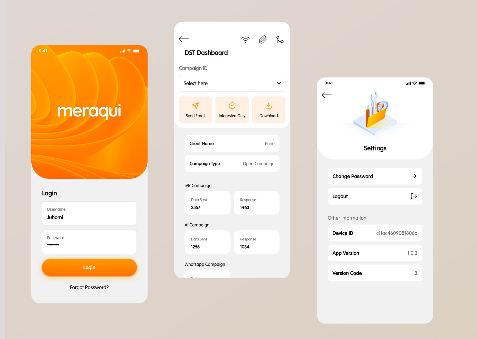 Meraqui android branding ios juhomi mobile app react ui ux