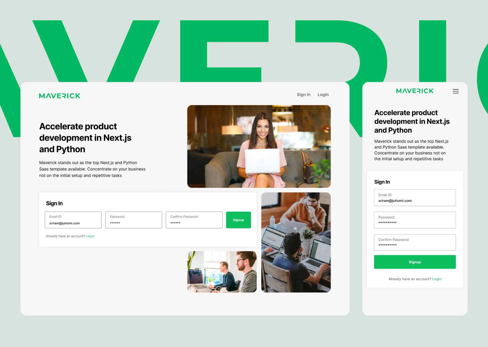 Maverick branding juhomi landingpage maverick onboarding react responsive signup ui ux