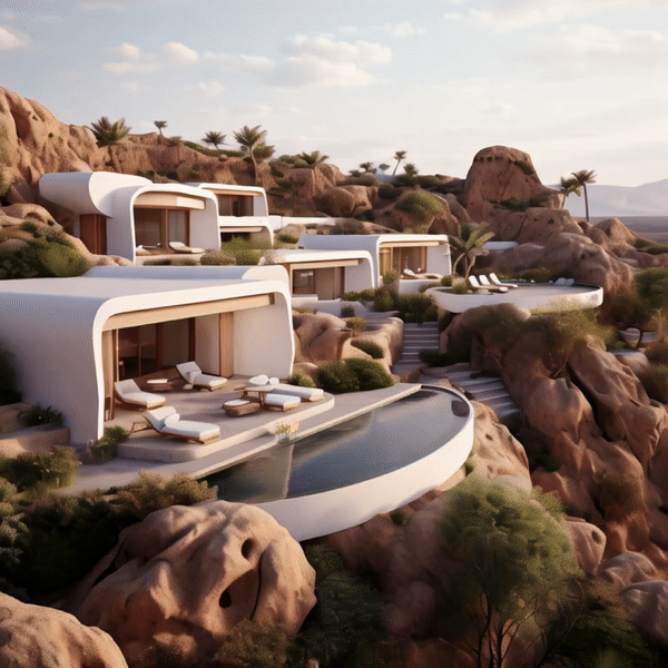 Cliffside Resort - Future Architecture 3d 3d visualization ai architect architectural architectural design architectural rendering architectural visualization architecture architecture design architecture visualization archviz artificial intelligence building concept house interior architecture midjourney steisi vogli visualization