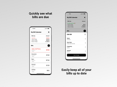 My Bill Calendar App Design android app bank bills business design finances ios money ui ux uxui