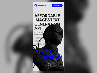 NicheTensor - Affordable Image&Text Generation API - Mobile Site 3d ai bitcoin blockchain branding btc crypto design gpt homepage illustration index landingpage minimal minimalist nft ui web web3 website