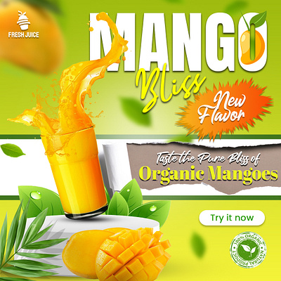 Mango Juice | Social Media Poster Design creatives design flyer graphic design juice creative juice poster mango mango poster mango shakes poster mango juice new mango flavor poster poster design social media poster