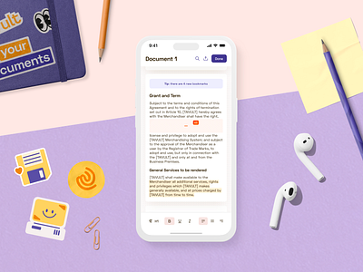 Document 1 | YTV Case minimal mobile mockup note orange purple stikers ui ui ux voit team