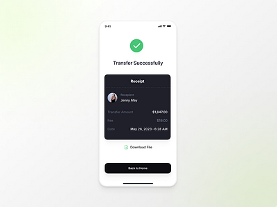 Transfer Success Screen appdesign experience finance design fintech paymentapp paymentconfirmation payments productdesign recipt design uidesign userexperience userinterface uxui webdesign