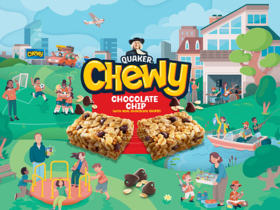 Quaker Chewy Brand Illustrations cartoon child colorful flat food illustration kids modular packaging play school vector
