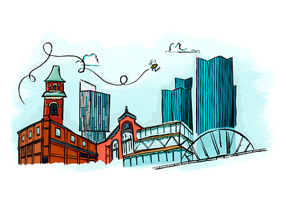 Manchester illo brushpen designer graphic design illustration illustrator manchester mixed media uk