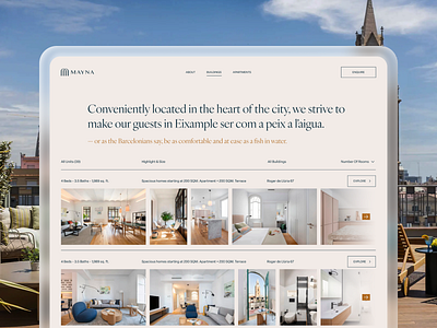 Mayna Residences Barcelona - Apartment List apartment booking building carousel clean design home house interface list listing luxury minimalist photos real estate rental room ui ux website