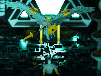 VoxStories #24 - Origins Of Light app concept art cyberpunk digital art diorama dystopia isometric light magicavoxel turntable ui valkyrie viking voxel voxels