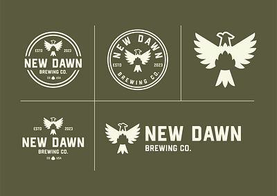 Logo Design: New Dawn badge badge logo design brand identity branding brewery logo clean logo eagle logo graphic design icon logo logo logo variations logotype minimal logo phoenix logo simple logo