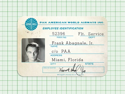 Catch Me If You Can Identity Badge airline badge branding dribbbleweeklywarmup employee employee identification film prop graphic prop for film id identification los angeles pan am prop design retro vintage vintage airline vintage design weekly warmup