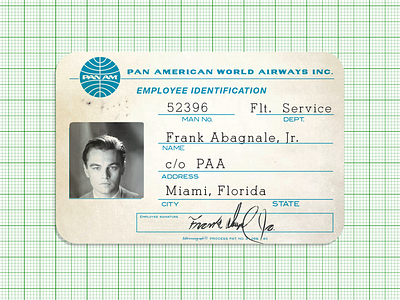 Catch Me If You Can Identity Badge airline badge branding employee employee identification film prop graphic prop for film id identification los angeles pan am prop design retro vintage vintage airline vintage design weekly warmup