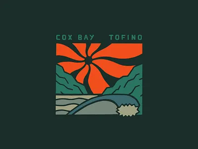 Cox Bay Tofino Sunset Surf Illustration illustration mountains ocean pnw sun sunset surf surfer surfing tofino vector waves